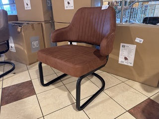 Fauteuil, cognac microvezelstof, metalen onderstel